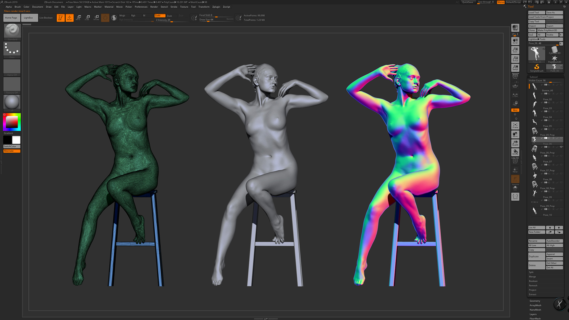 Woman posing on chair 3d model Zbrush Materials